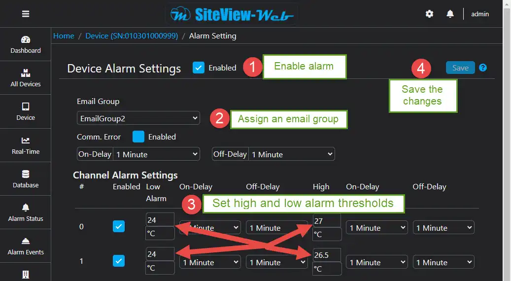 Microedge データロギングシステムによるアラームメール通知の受信